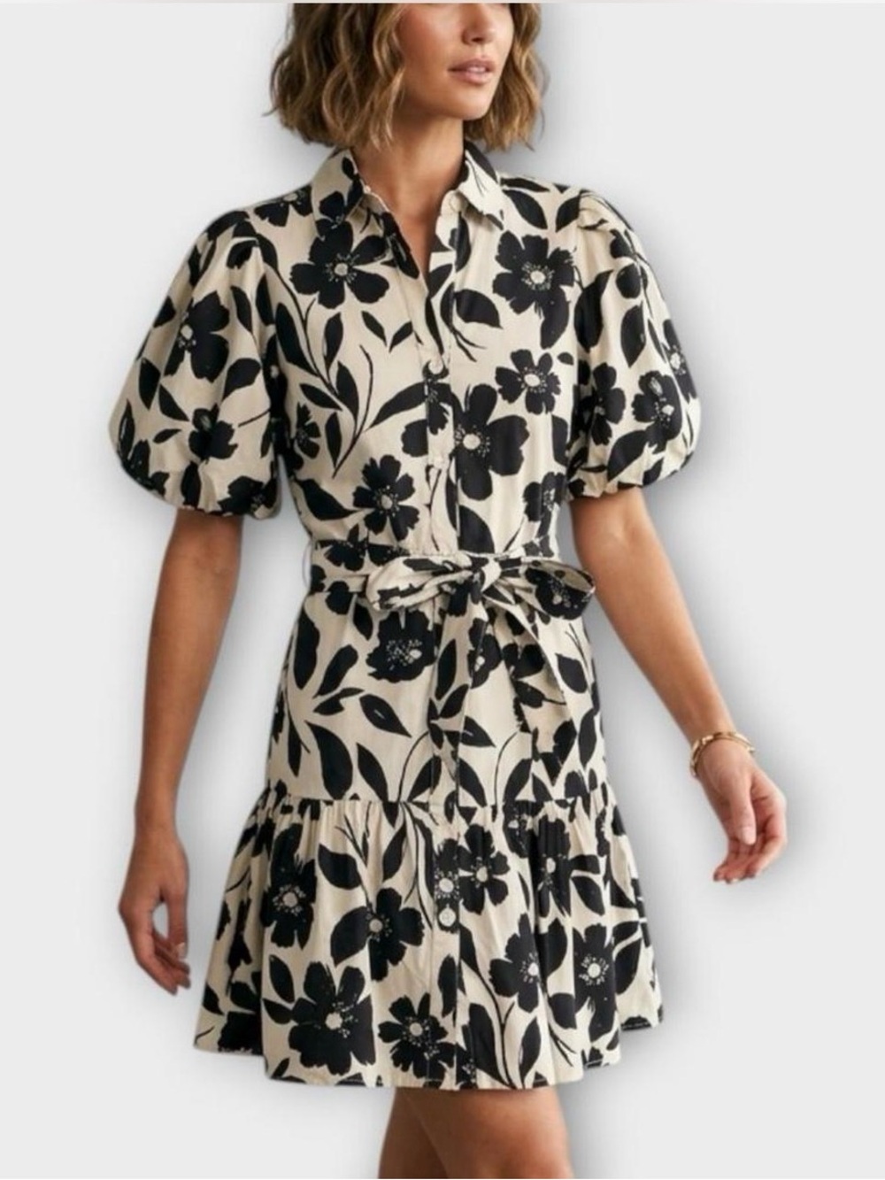 Jessica Simpson Floral Tiered Cotton Mini Dress Puff Sleeve Size S